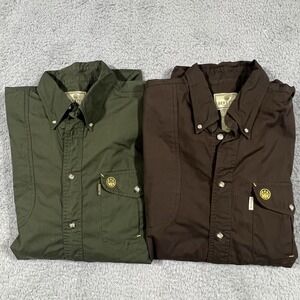 Beretta Shooting Shirt Mens Large Lot Of 2 Green & Brown Vented Quilted Shoulder